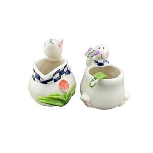 Mercuries Ceramic Bunnies Tulip Creamer & Sugar with Spoon